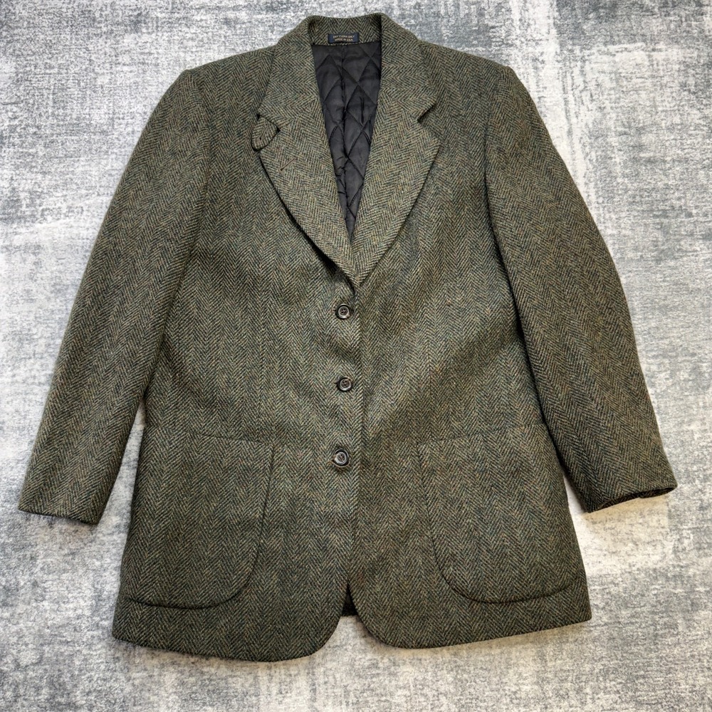 VTG LL Bean Blazer Jacket Women 8 Green Tweed Wool Quilted Insulated Herringbone